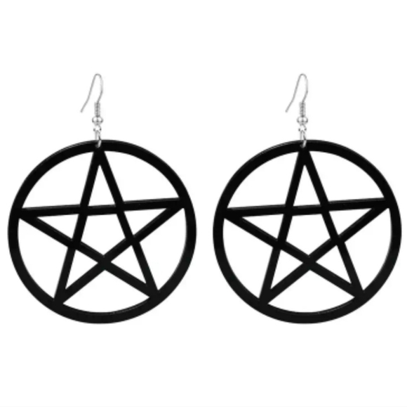 New Black Hollow Pentagram Drop Earrings - Picture 1 of 3